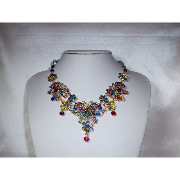 Muli color rhinestone necklace set,wedding  MOB  party prom butterfly necklace - Picture 3 of 7